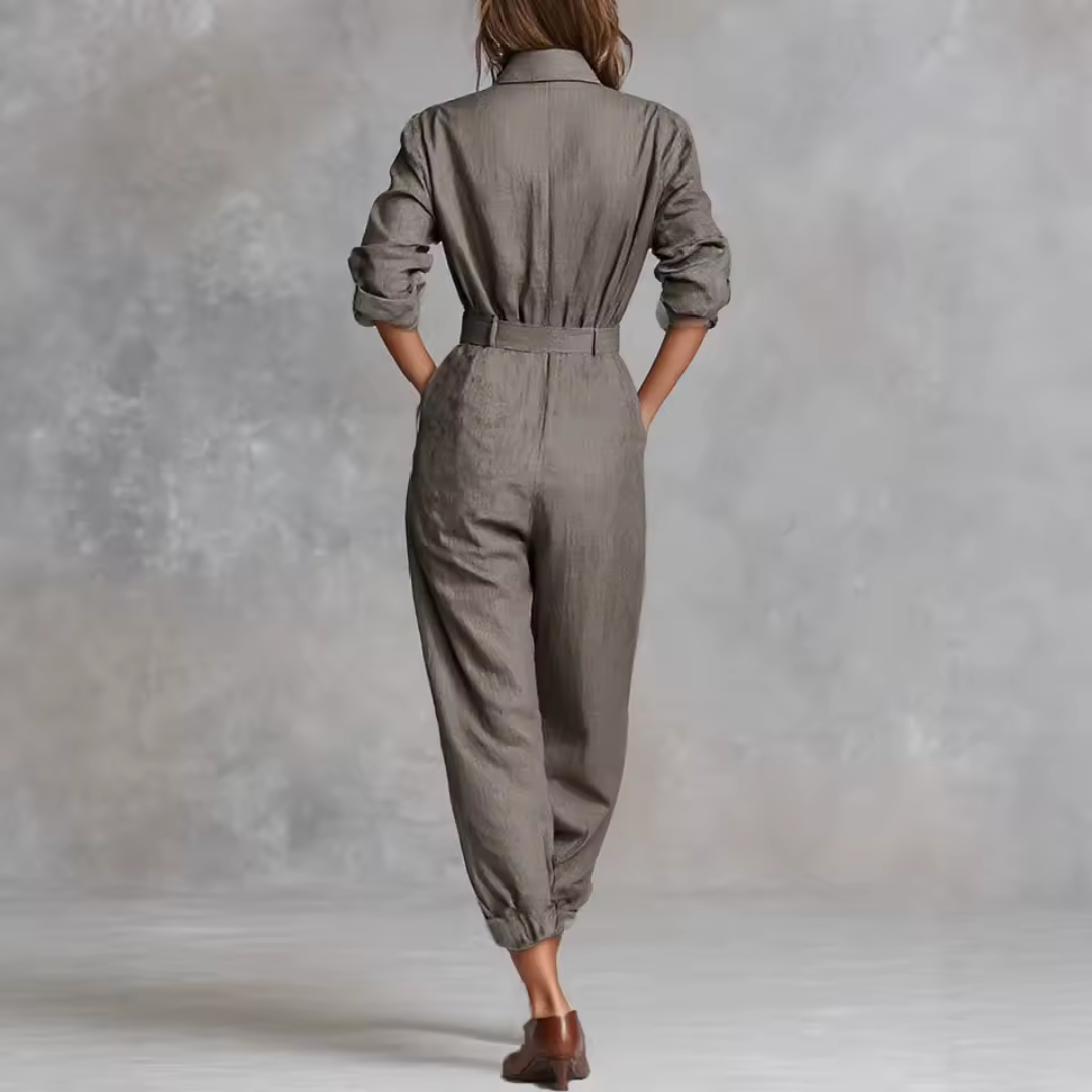 Elegant tweed tekstur ternet utility jumpsuit
