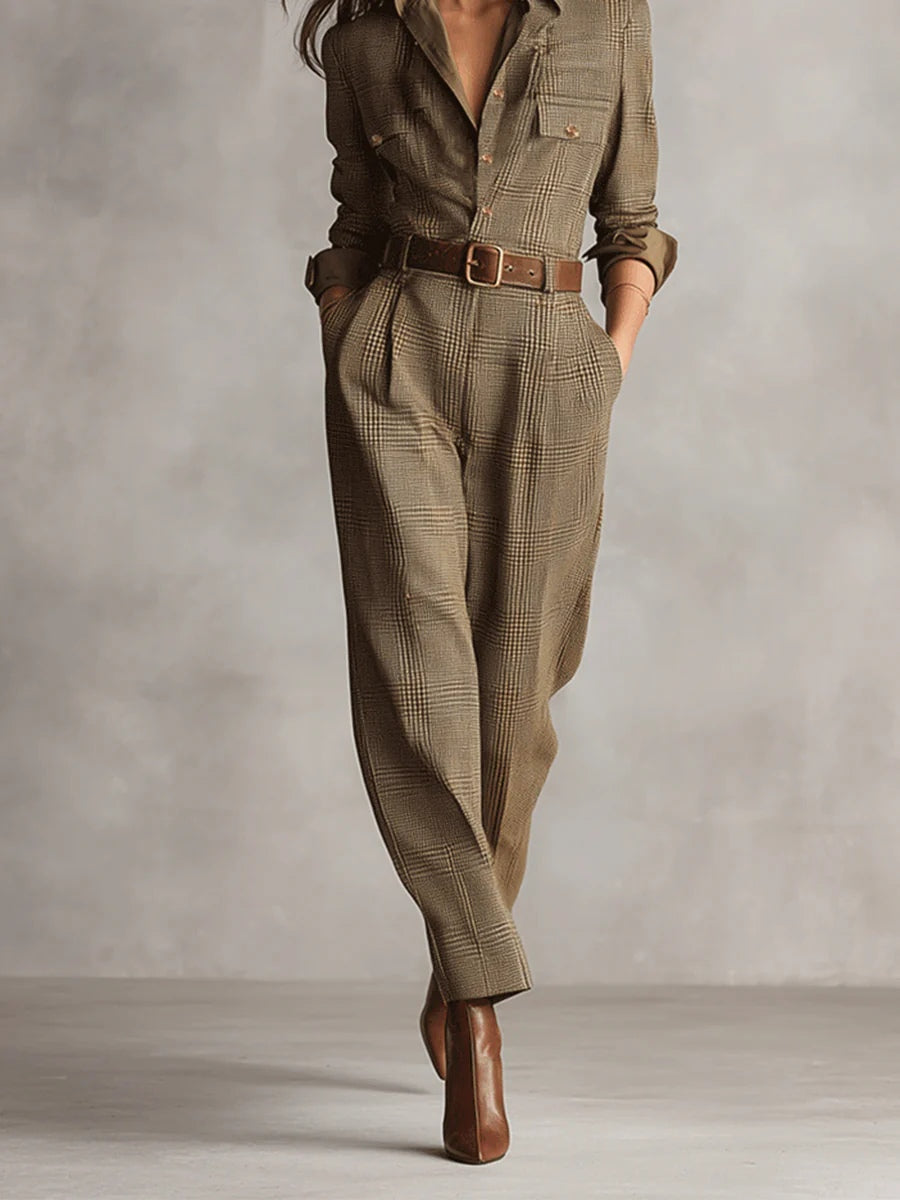 Tamara | Elegant tweed tekstur ternet utility jumpsuit