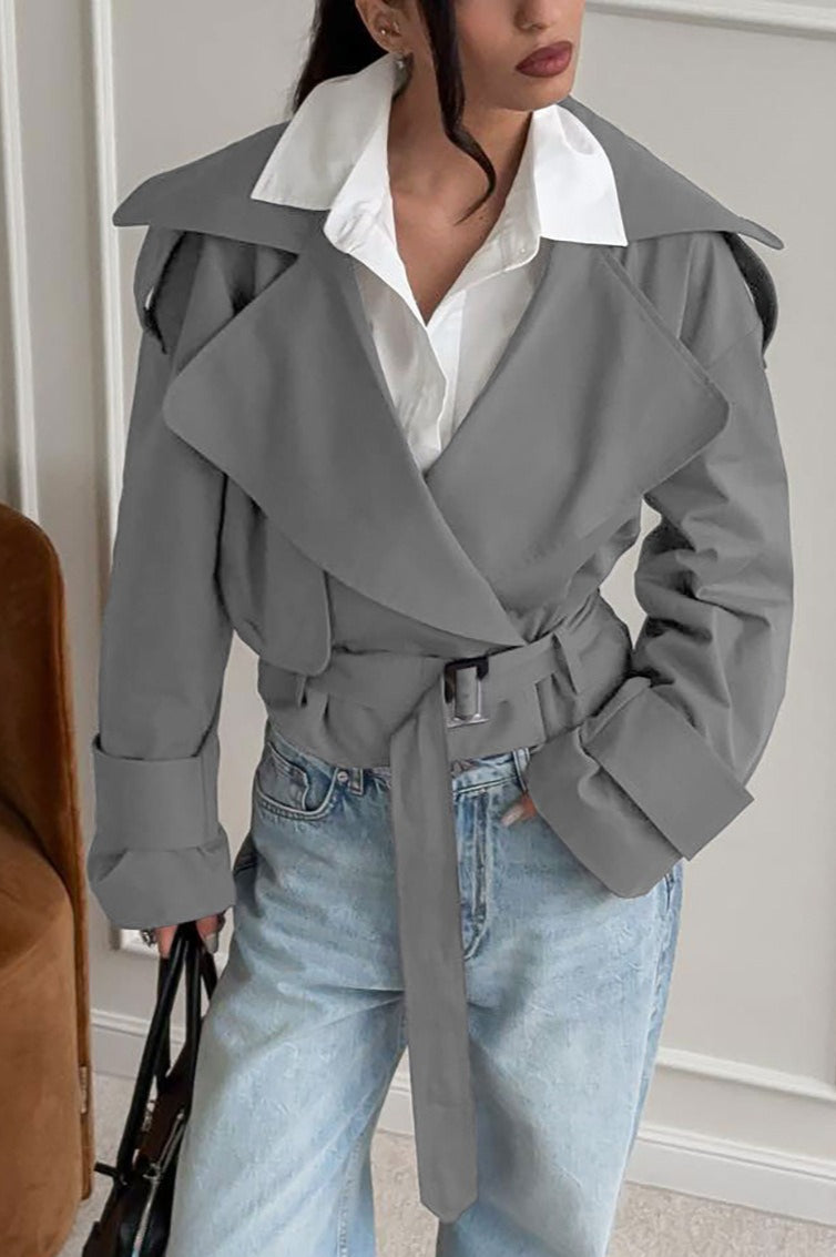 Belted Collared Long Sleeve Jacket