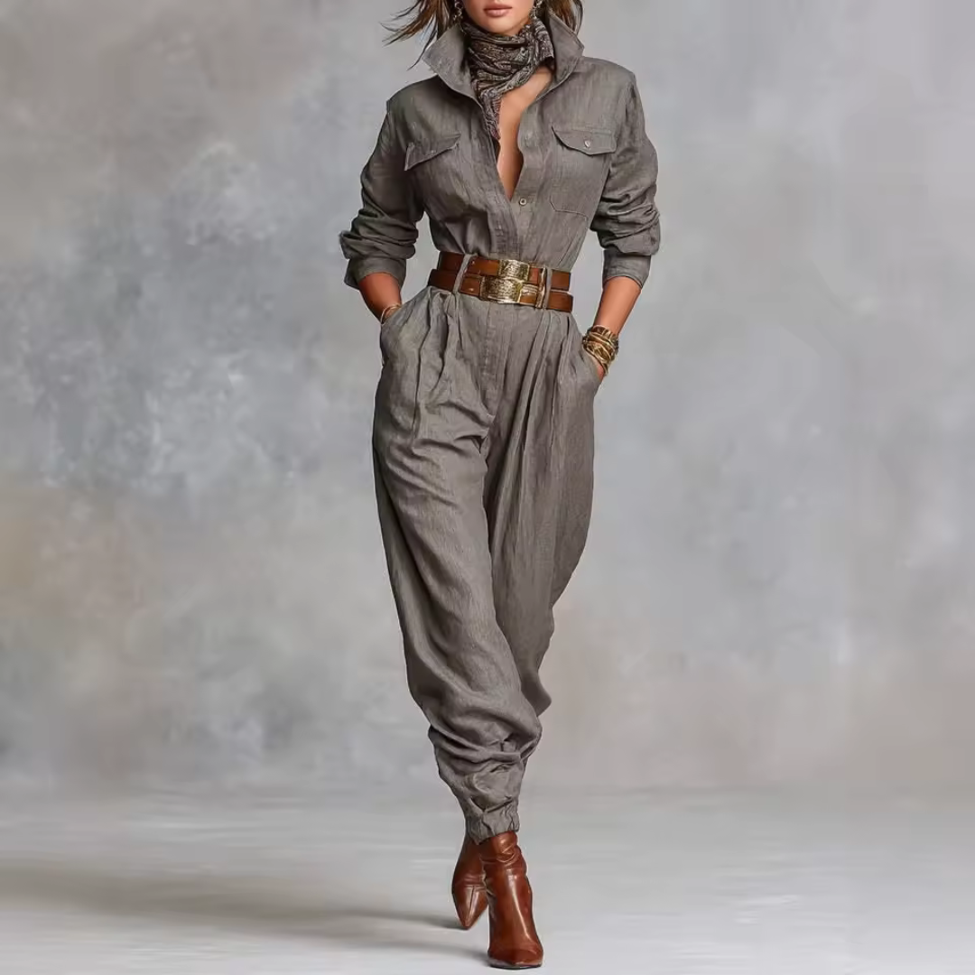 Elegant tweed tekstur ternet utility jumpsuit