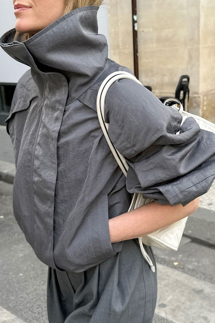 Casual Gray High Neck Jacket