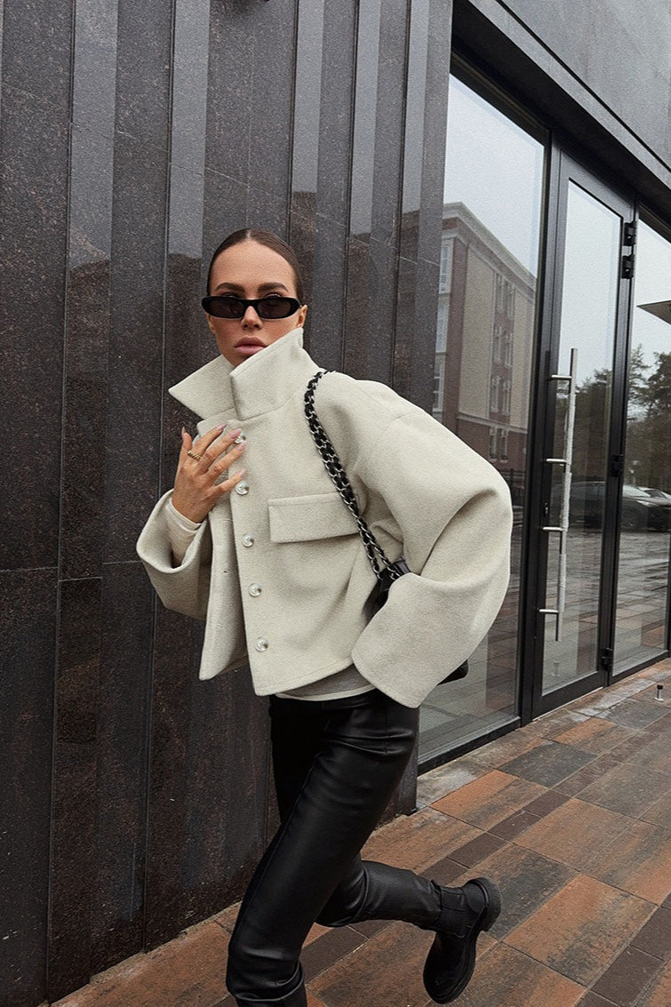 Beige Wool Blend Loose Jacket