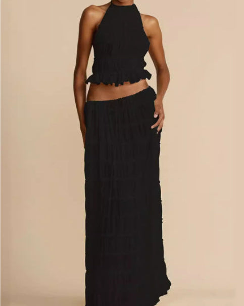 Sæt Jeanette | Haltertop + Nederdel – Let & Åndbar