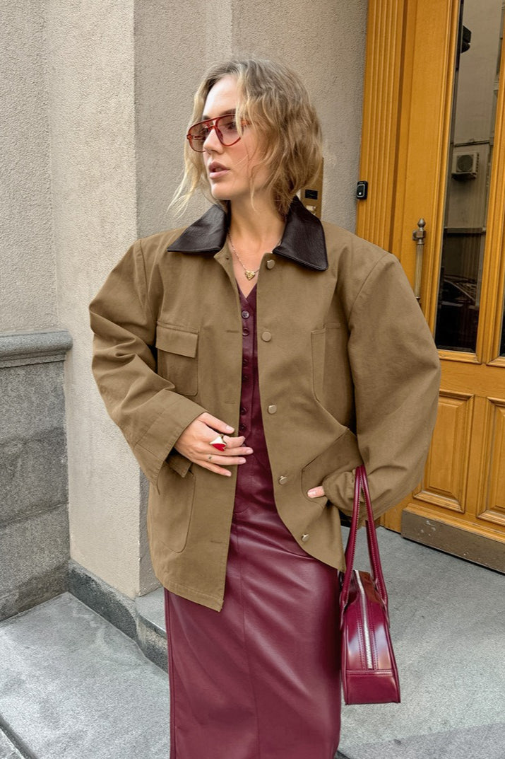 Casual Brown Patchwork Jacket