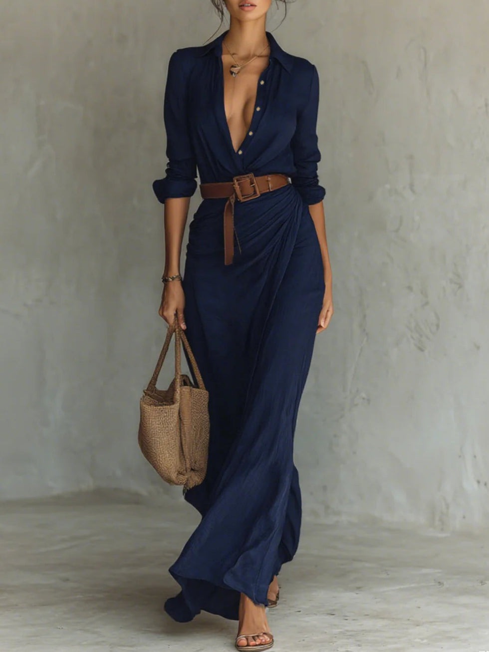 Maxi Jumpsuit med Dyb V-Hals