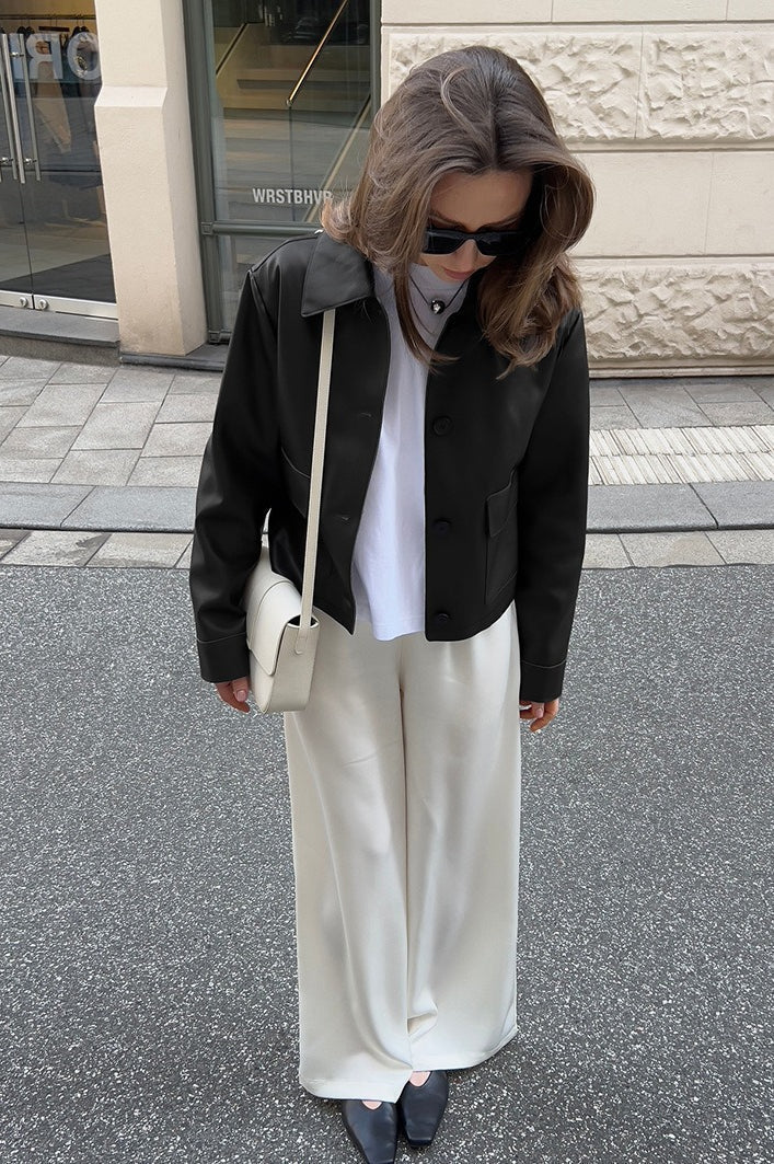 Cropped Moto Style Leather Jacket