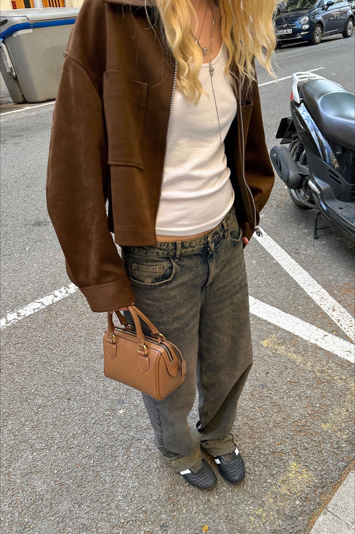 Collared Zipper Faux Suede Jacket