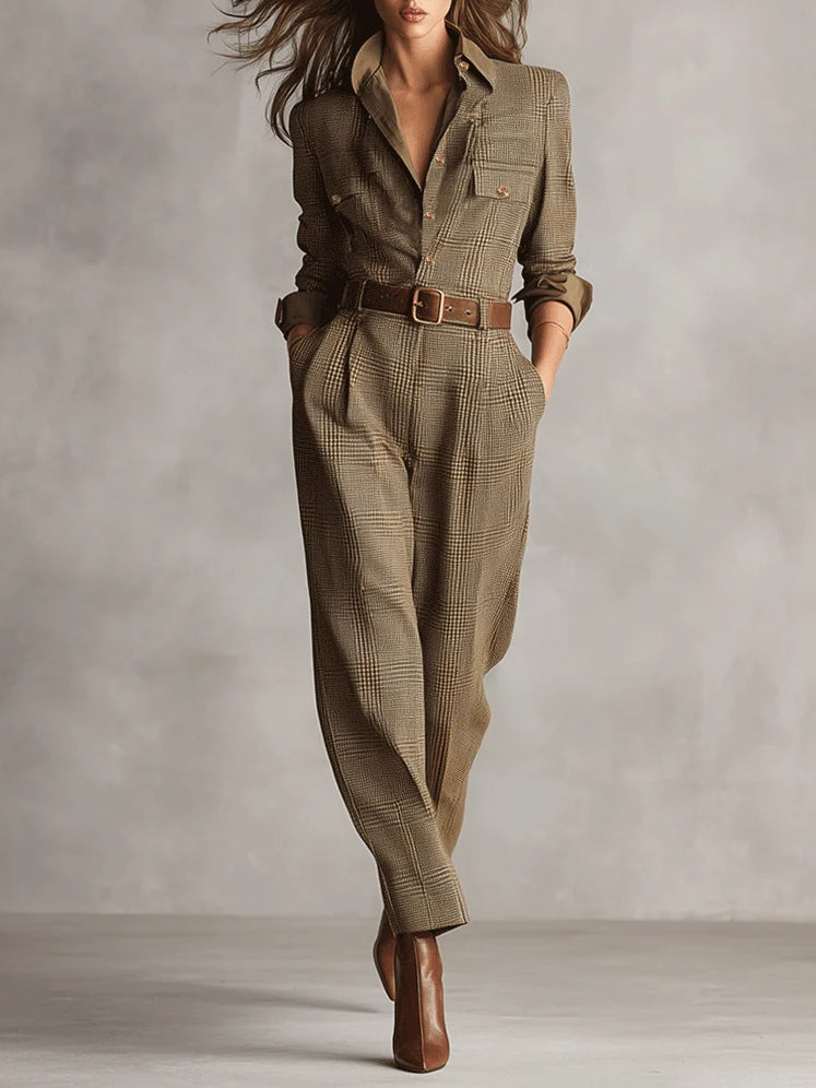 Tamara | Elegant tweed tekstur ternet utility jumpsuit
