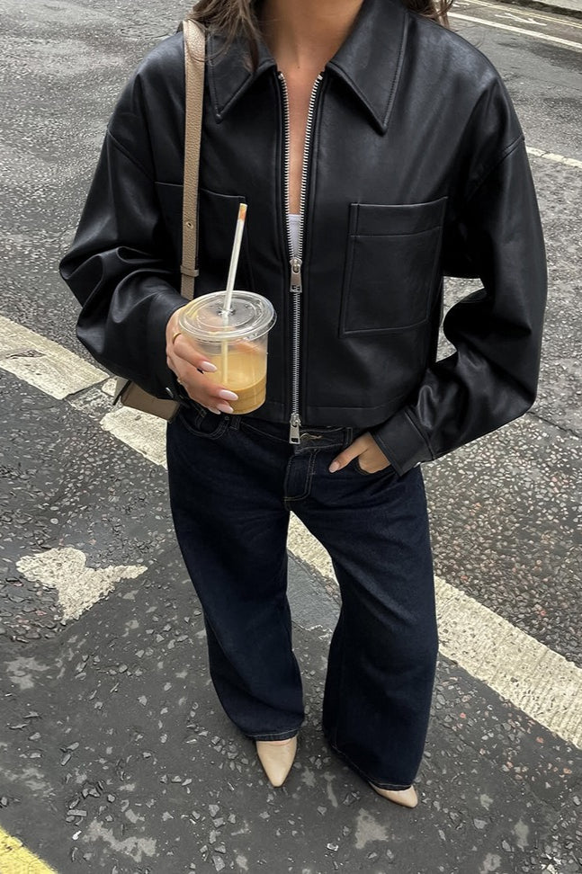 Chic Matte Leather Moto Jacket