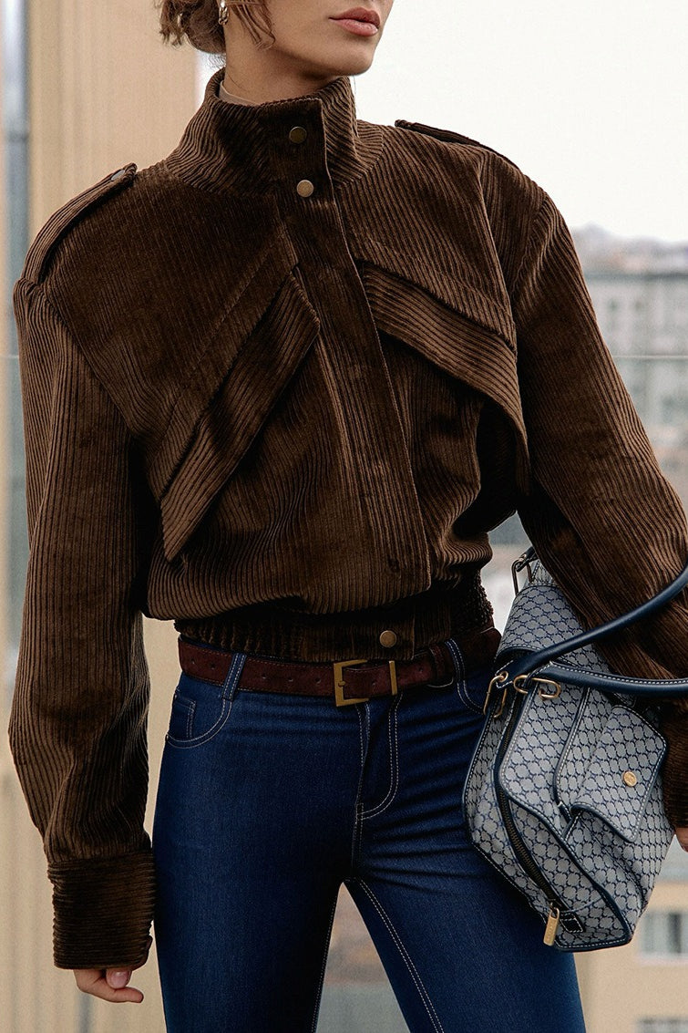 Brown Corduroy Biker Jacket