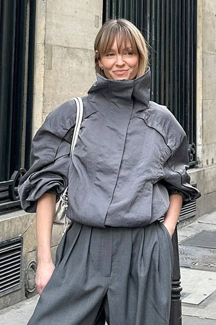 Casual Gray High Neck Jacket